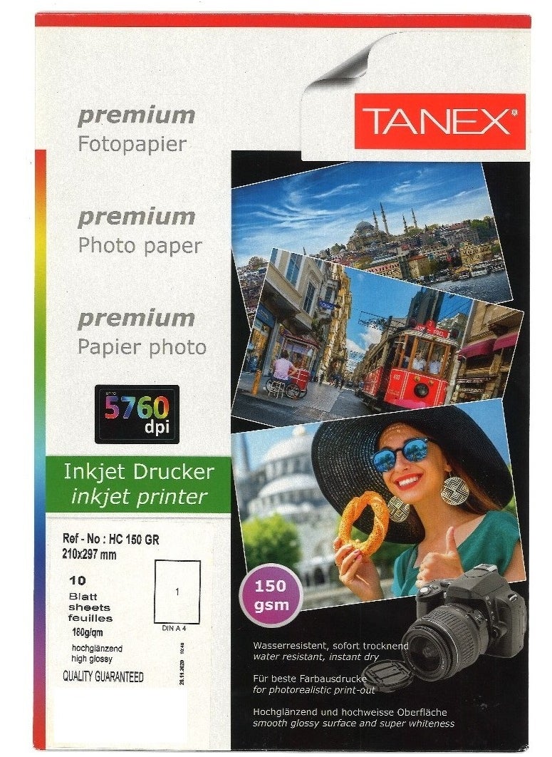 TANEX 10-Premium White High Glossy Photo Paper 150gsm Thickness A4 Size  - Image 1