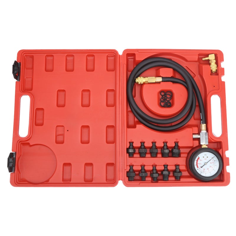 Engine Oil Pressure Test Tool Kit Tester Gauge with Toolbox Low Oil Warning with 90° Coupling Adapter - Image 1