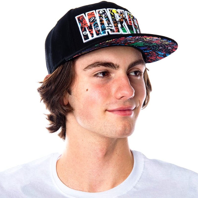 Bioworld Marvel Comic Logo Sublimated Bill Snapback Cap Hat Black - Image 5