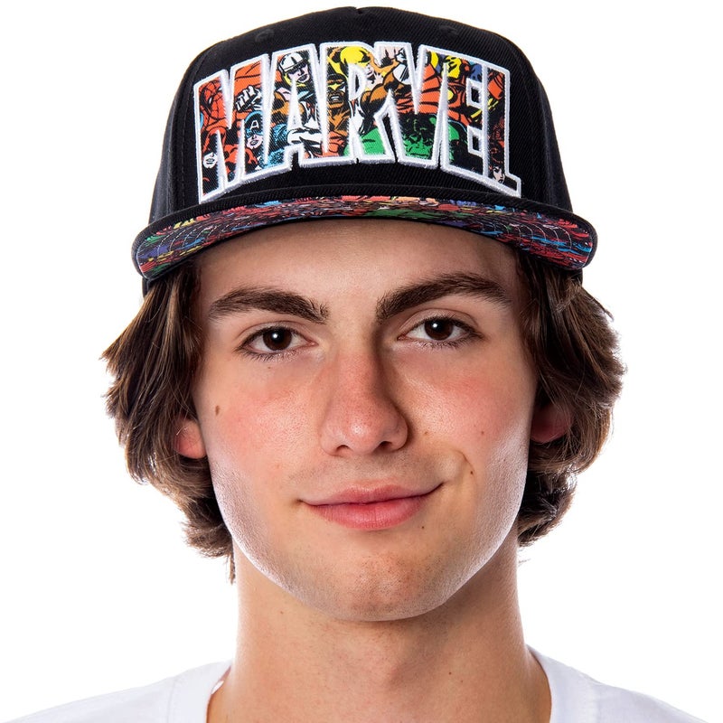 Bioworld Marvel Comic Logo Sublimated Bill Snapback Cap Hat Black - Image 4