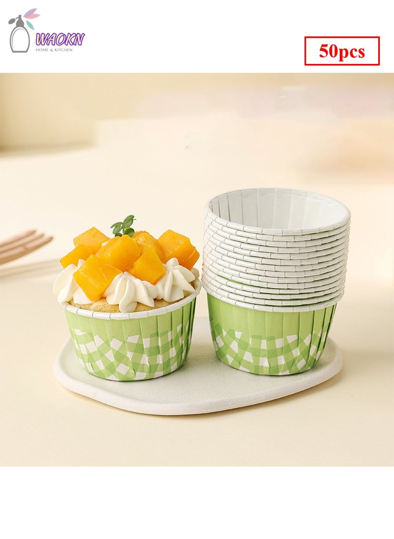 WAOKN Pack of 50 Disposable Roll-Up Cups Baking Paper For Cupcakes Paper Muffin Cupcake Moulds Baking Cups Muffin Moulds for Wedding Birthday Party Green - Image 1