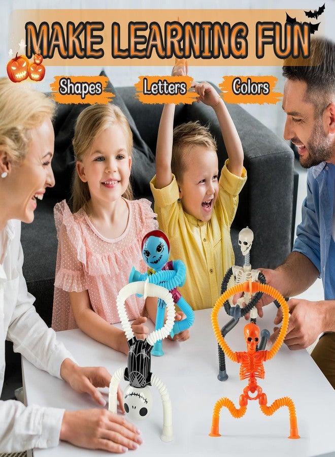 eowvsio Halloween Pop Tubes Skeleton Toy,4PCS Nightmare Before Christmas Pop Tube Fidget Toys Airplane Car Travel Activities Toys Sensory Autism Toys for Toddlers,Halloween Party Favors Treat Bags - Image 3