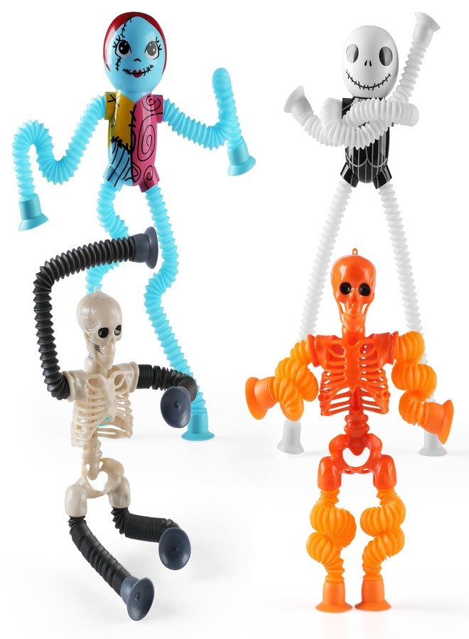 eowvsio Halloween Pop Tubes Skeleton Toy,4PCS Nightmare Before Christmas Pop Tube Fidget Toys Airplane Car Travel Activities Toys Sensory Autism Toys for Toddlers,Halloween Party Favors Treat Bags - Image 1