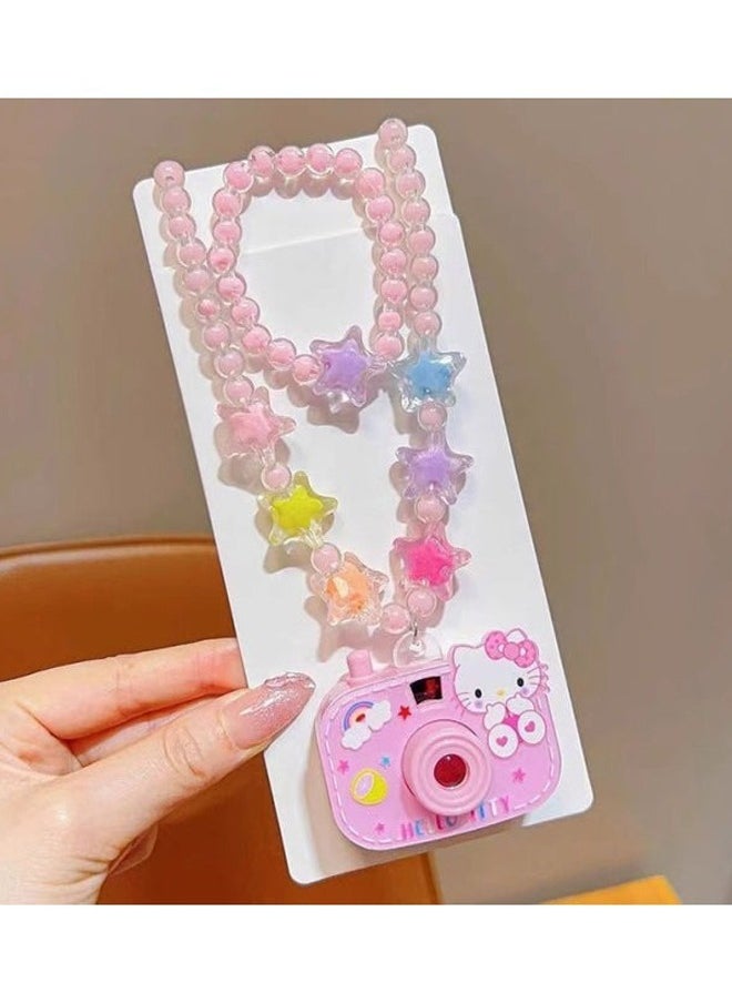 rocooart 2 Piece Set Hello Kitty Children's Necklace, Cartoon Beaded Bracelet for Girls, Jewelry Set, Projection toy Jewelry Necklace for Girls  - Image 2