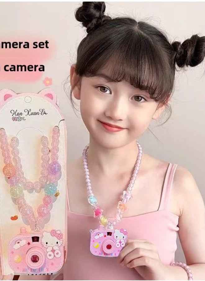 rocooart 2 Piece Set Hello Kitty Children's Necklace, Cartoon Beaded Bracelet for Girls, Jewelry Set, Projection toy Jewelry Necklace for Girls  - Image 1