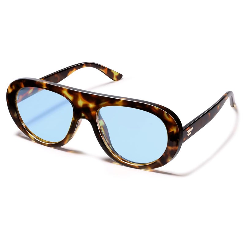 VANLINKER Retro Aviator Sunglasses for Women Chic Classic 70s Vintage Trendy 2025 Chunky Sun Glasses VL9865,Tortoise/Blue - Image 3