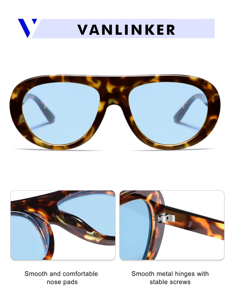 VANLINKER Retro Aviator Sunglasses for Women Chic Classic 70s Vintage Trendy 2025 Chunky Sun Glasses VL9865,Tortoise/Blue - Image 4