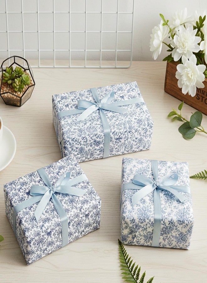 Keluna Blue Bow Flower Wrapping Paper - 12 Pcs Chinoiserie Light Blue Wrapping Paper for Baby Shower Girls Birthday Wedding Bridal Shower Gift Wrap Supplies - Image 4