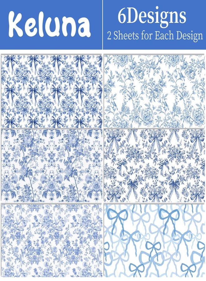 Keluna Blue Bow Flower Wrapping Paper - 12 Pcs Chinoiserie Light Blue Wrapping Paper for Baby Shower Girls Birthday Wedding Bridal Shower Gift Wrap Supplies - Image 2