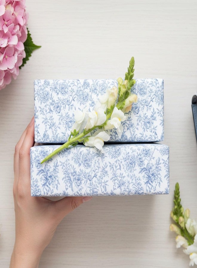 Keluna Blue Bow Flower Wrapping Paper - 12 Pcs Chinoiserie Light Blue Wrapping Paper for Baby Shower Girls Birthday Wedding Bridal Shower Gift Wrap Supplies - Image 5