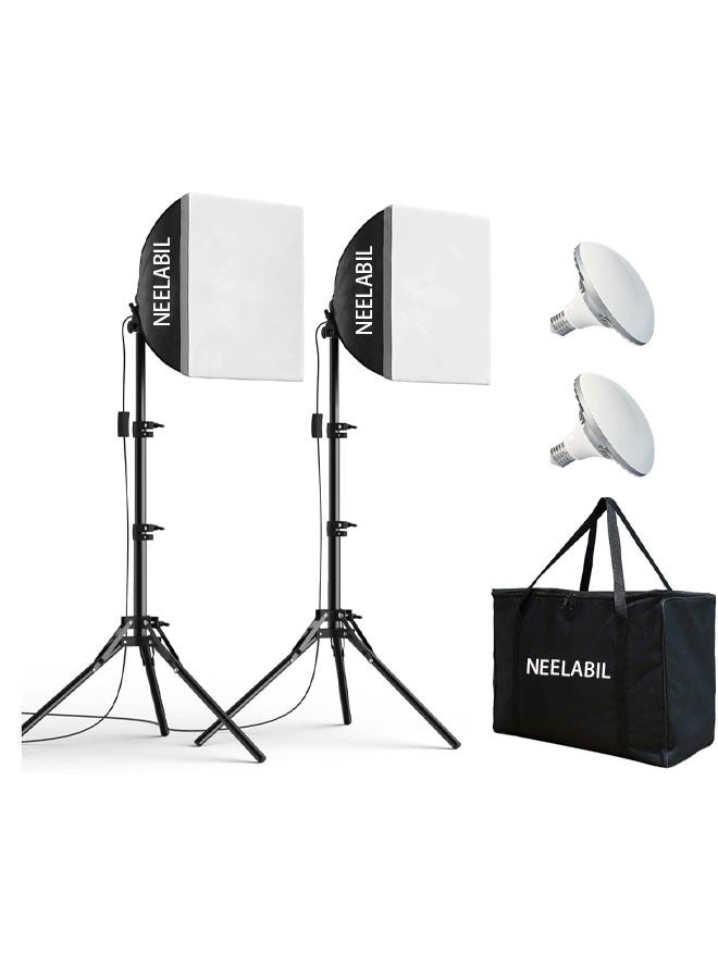 NEELABIL photography lighting,Softbox Lighting Kit, 2 x 16'' x 16'' Photography Studio Equipments with 50W / 5500K / 95 CRI LED Bulbs, Continuous Lighting System for Video Recording and Photography Shooting  - Image 1