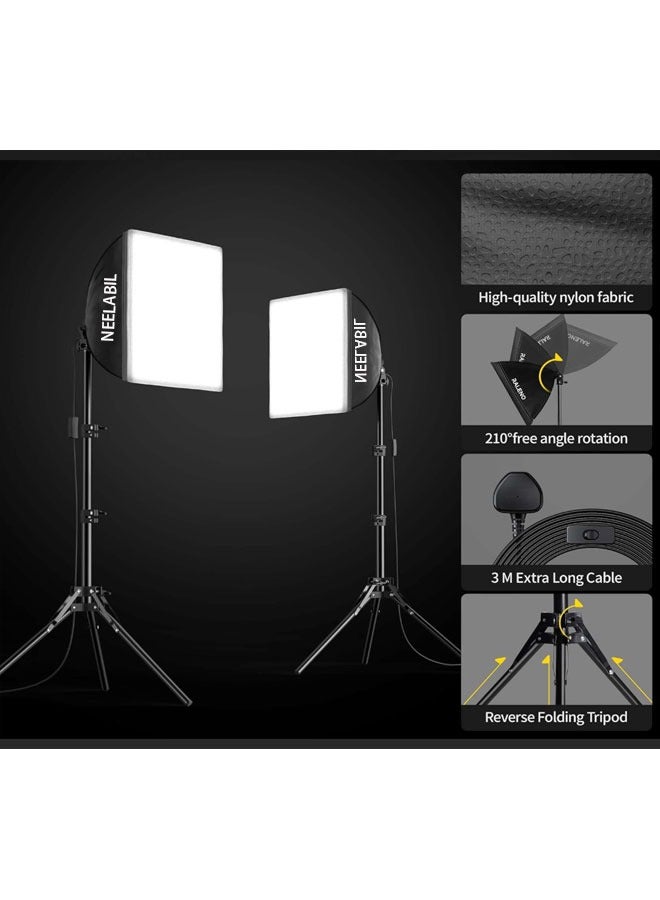 NEELABIL photography lighting,Softbox Lighting Kit, 2 x 16'' x 16'' Photography Studio Equipments with 50W / 5500K / 95 CRI LED Bulbs, Continuous Lighting System for Video Recording and Photography Shooting  - Image 5