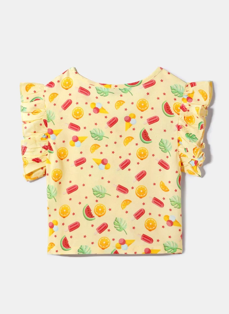 Nautinati Nautinati Yellow Printed Top for Girls