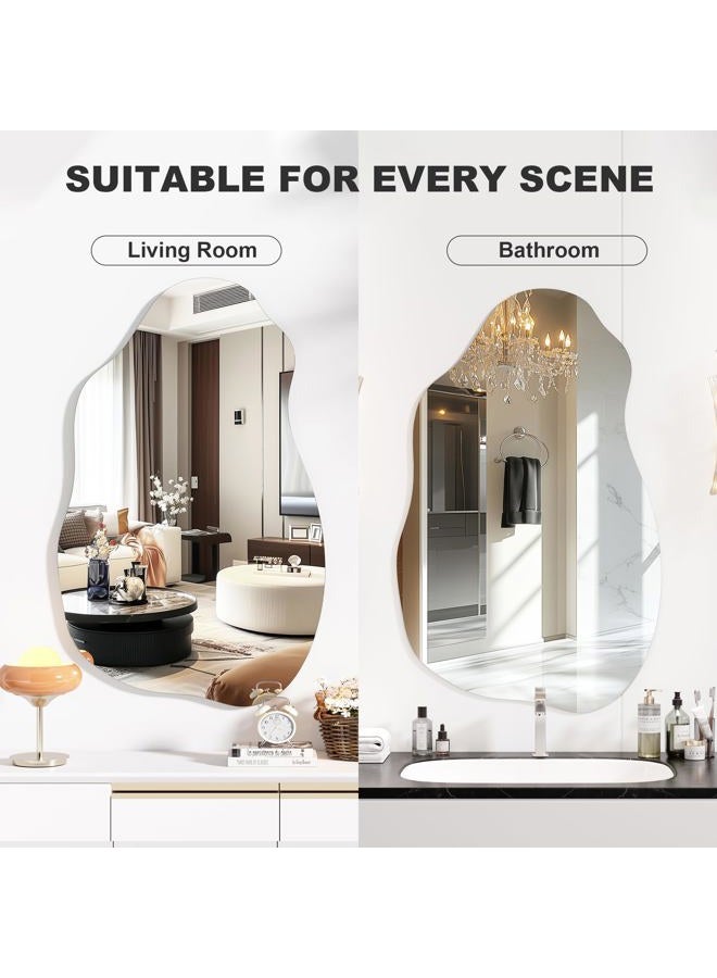 Hasipu 31” x 20” Irregular Wall Mirror, Asymmetrical Mirrors, Decorative Frameless Mirror for Living Room Bathroom Entryway, Hanging Vanity Mirror - Image 5