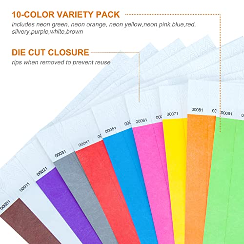 DGBDPACK 100 Wristbands, 1-100 Consecutive Numbers Waterproof Tearproof Wrist Straps Admission Bracelets Tickets (Assorted) - Image 3