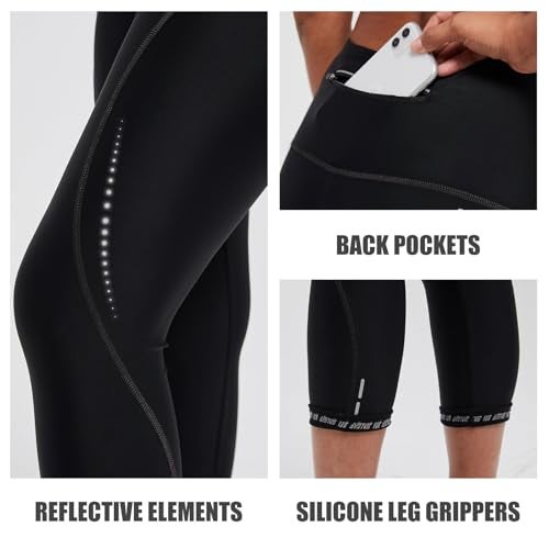 baleaf Women's Bike Pants High Waist 4D Padded Cycling Capris Shorts 3/4 Biking Tights Pockets UPF50+ Black L - Image 3
