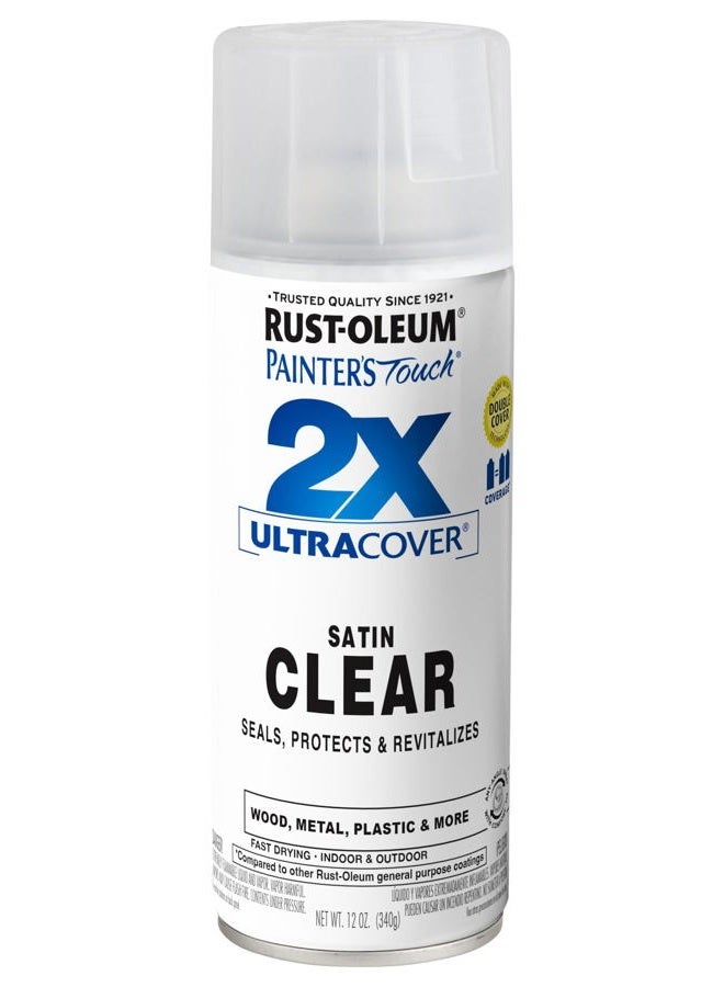 RUST-OLEUM 346952 Painter's Touch 2X Ultra Cover Spray Paint, 12 oz, Satin Clear - Image 1