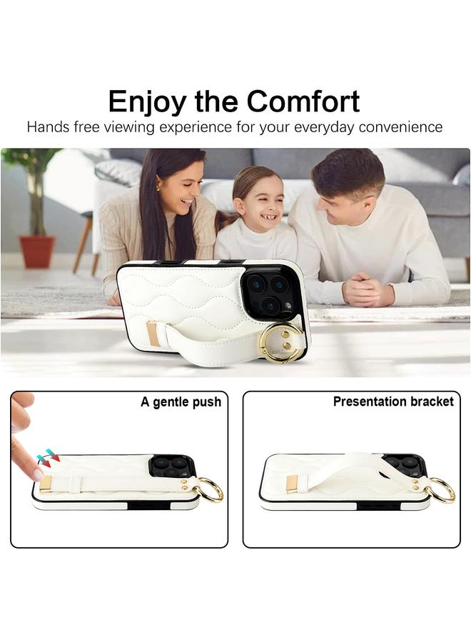 erorex Case For iPhone 16 Pro Non-slip Full Coverage Ring PU Phone Case with Wristband - Image 4