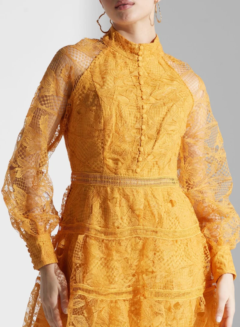 True Decadence High Neck Mesh Sleeve Dress