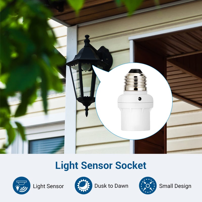 DEWENWILS DEWENWILS Light Sensor Socket, E26 E27 Dusk to Dawn Light Bulb Sockets for Light Fixtures, Compatible with Incandescent/CFL/LED/Halogen Bulbs, ETL Listed, 6 Pack, White  - Image 2