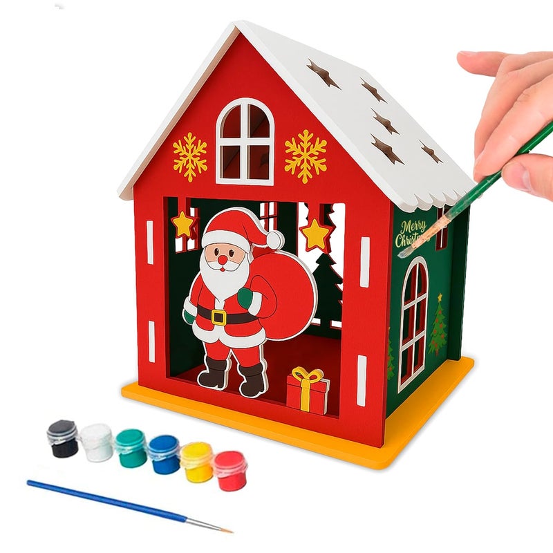Webby Wooden Christmas House Paint Kit | DIY Christmas Hut Decoration | Arts and Crafts | Colour Painting | Santa Theme Craft Gift Set for Kids - Image 1
