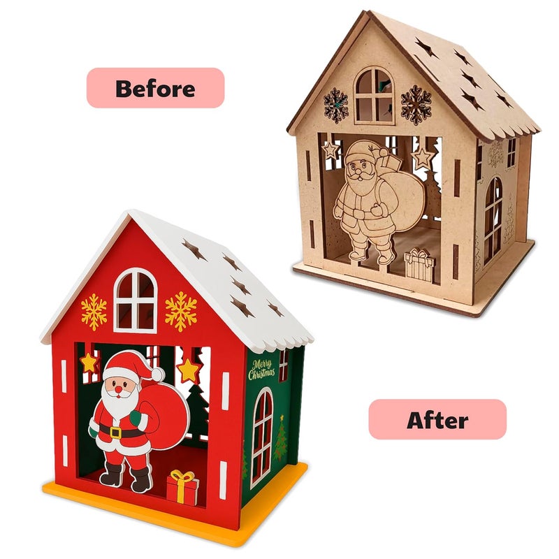 Webby Wooden Christmas House Paint Kit | DIY Christmas Hut Decoration | Arts and Crafts | Colour Painting | Santa Theme Craft Gift Set for Kids - Image 2