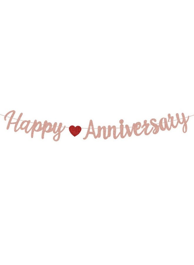 HongKai Rose Gold Heart Happy Anniversary Birthday Party Theme Banner Pull Flag Pull String Flag Decorative Supplies - Image 1