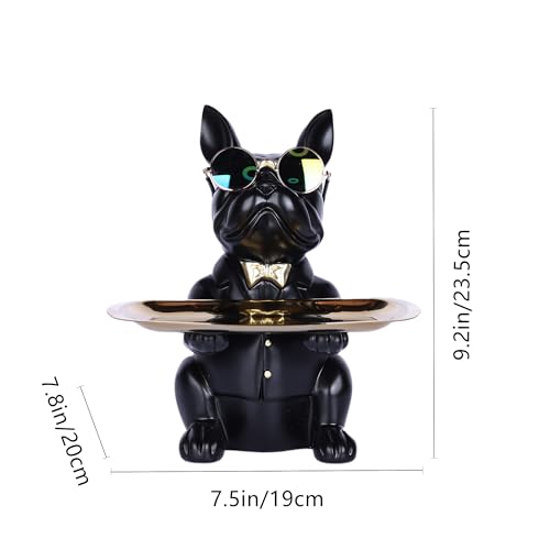suruim French Bulldog Gifts Key Holder Candy Dish Tray Home Decor Resin Butler Statue Key Bowl Entryway Table Frenchie Dog Sculpture Dining Table Decor Office Small Object Tray (Black) - Image 4