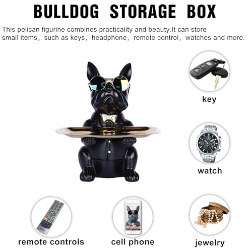 suruim French Bulldog Gifts Key Holder Candy Dish Tray Home Decor Resin Butler Statue Key Bowl Entryway Table Frenchie Dog Sculpture Dining Table Decor Office Small Object Tray (Black) - Image 3