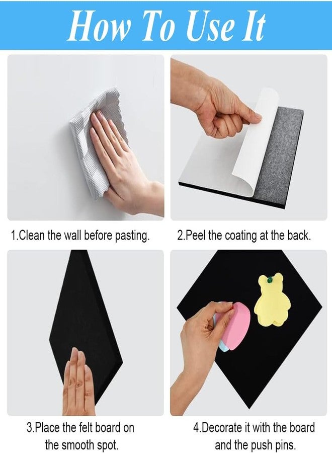 Fennec Mart Large Felt Bulletin Board 30x30cm Self-Adhesive Message Boards with 50 Pushpins, Decorative Felt Wall Tiles for Home, Office & School Notice Display (Black 4 Pcs) - Image 4