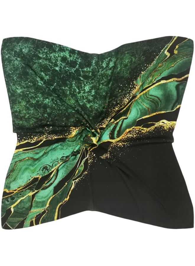 Julunar Silk Like Head Scarf for Women - Satin Large Hair Scarves - 35" Square Silk Hair Wrap for Sleeping with Gift Packed, A007-1 Coastline Green, L - Image 1