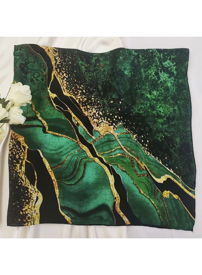 Julunar Silk Like Head Scarf for Women - Satin Large Hair Scarves - 35" Square Silk Hair Wrap for Sleeping with Gift Packed, A007-1 Coastline Green, L - Image 2