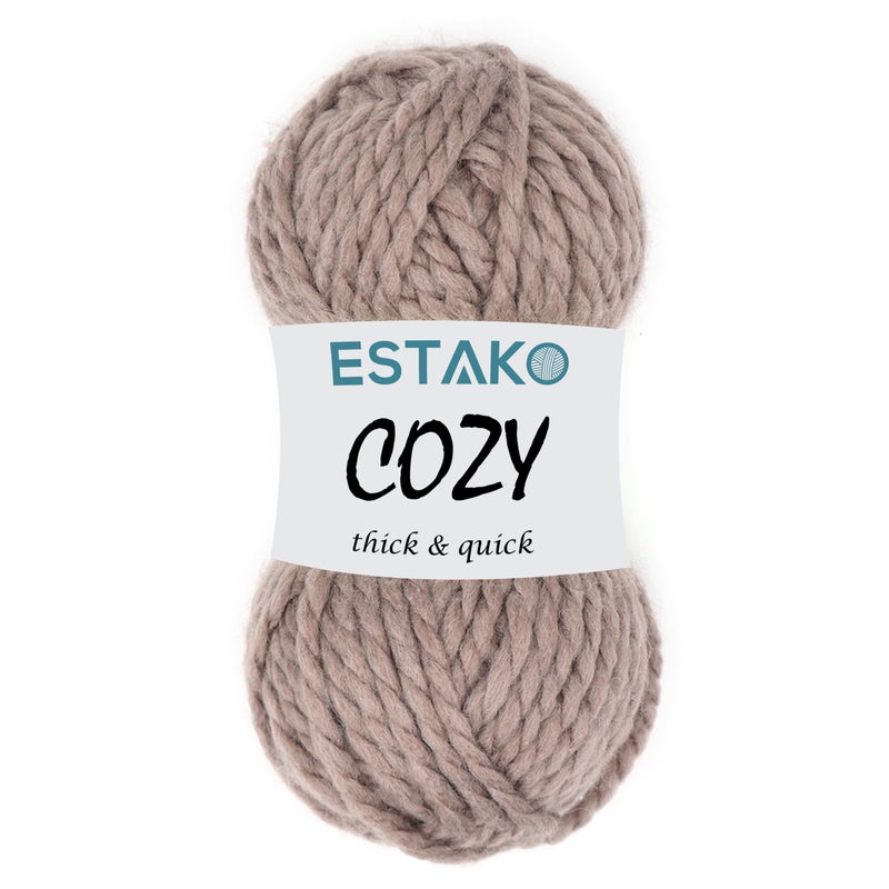 Estako Cozy Thick & Quick Yarn 20% Wool 80% Acrylic Soft Super Bulky Weight #6 Knitting and Crocheting Yarn 3.52 oz (100gr) 65 yds (60 m) (57036-Mink) - Image 1