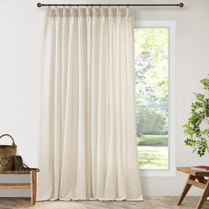 DUKIYO Cream Beige Extra Wide Pinch Pleat Linen Curtains 84 Inches Long for Living Room Sliding Glass Door 72 Inch Wide Curtain Oatmeal Boho Pleated Drape with Hooks Rings Sheer 72x84 Large Window Drapes - Image 1