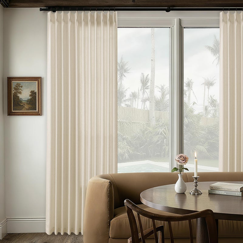 DUKIYO Cream Beige Extra Wide Pinch Pleat Linen Curtains 84 Inches Long for Living Room Sliding Glass Door 72 Inch Wide Curtain Oatmeal Boho Pleated Drape with Hooks Rings Sheer 72x84 Large Window Drapes - Image 3