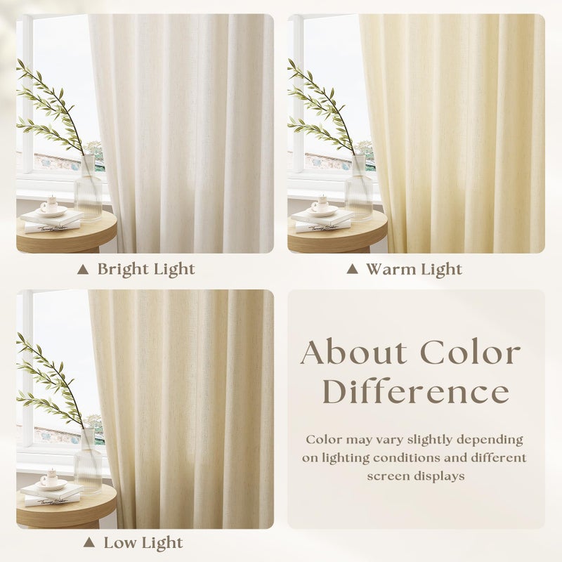 DUKIYO Cream Beige Extra Wide Pinch Pleat Linen Curtains 84 Inches Long for Living Room Sliding Glass Door 72 Inch Wide Curtain Oatmeal Boho Pleated Drape with Hooks Rings Sheer 72x84 Large Window Drapes - Image 2