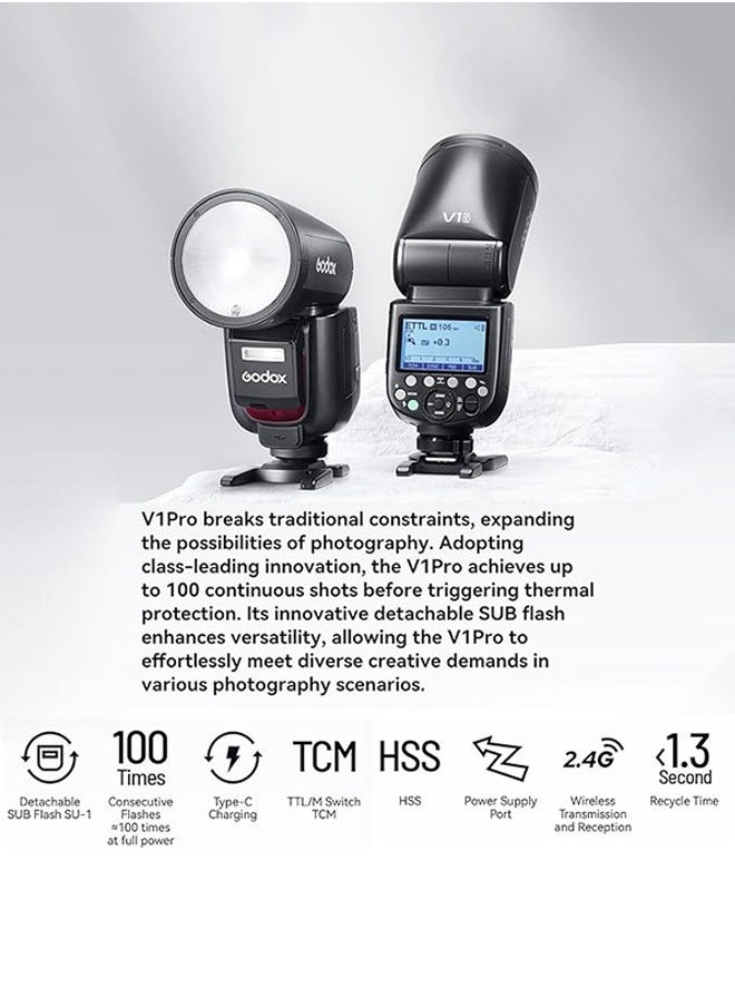 Godox - Godox V1 Pro S V1Pro-S Round Head Camera Flash TTL Speedlite Compatible for Sony,2.4G Wireless TTL Speedlight Strobe,76Ws HSS 1/8000s with 2980mAh Li-ion Battery - Image 1