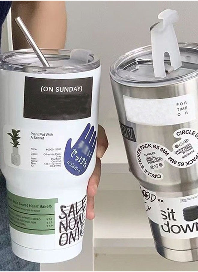Generic - Coffee Cup  Stainless Steel Cup  Leakproof Insulated Thermal Coffee Cup With A Cleaning Brush And A Straw   Hiking Travelling Camping Best for Ice Drinks And Hot Beverages - Image 1