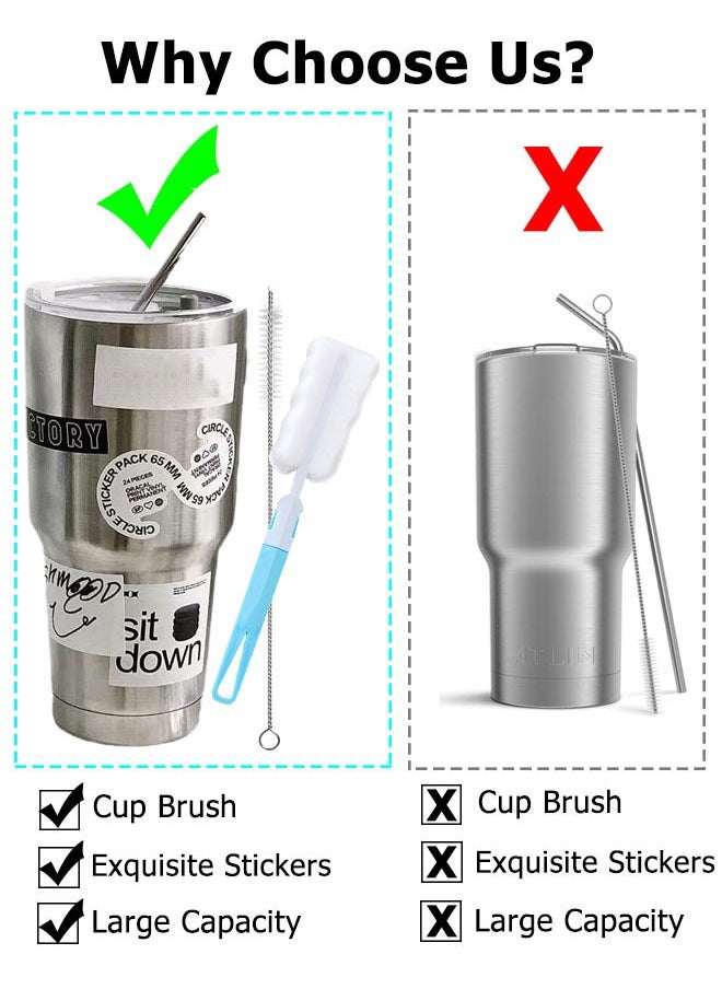 Generic - Coffee Cup  Stainless Steel Cup  Leakproof Insulated Thermal Coffee Cup With A Cleaning Brush And A Straw   Hiking Travelling Camping Best for Ice Drinks And Hot Beverages - Image 1