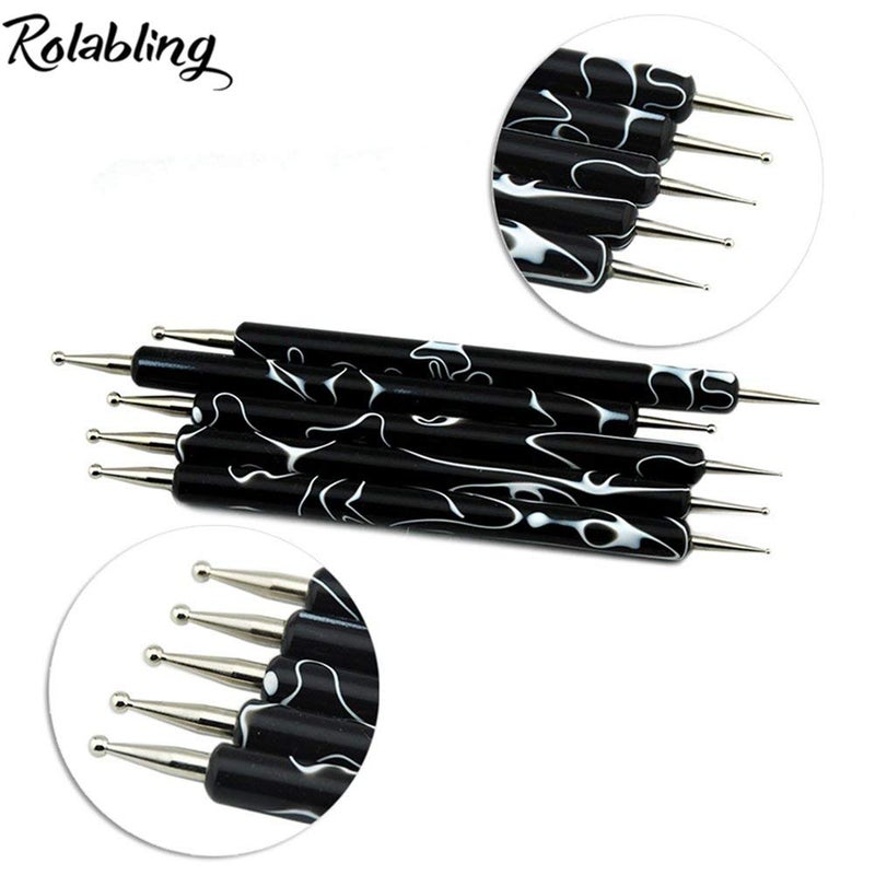 Rolabling 5Pcs Dotting Tools Nail Art Double-Ended Nail Dotting Tool Embossing Stylus Manicure Tools Nail Design, Painting, Sculpting & DIY Decorations Nail Art Tool (Black) - Image 2