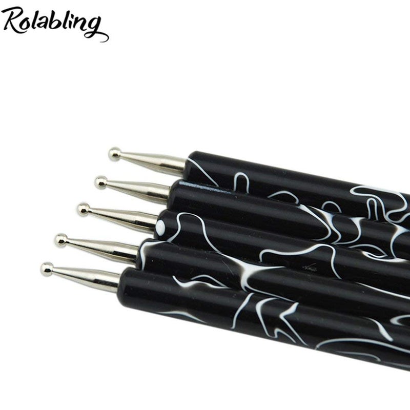 Rolabling 5Pcs Dotting Tools Nail Art Double-Ended Nail Dotting Tool Embossing Stylus Manicure Tools Nail Design, Painting, Sculpting & DIY Decorations Nail Art Tool (Black) - Image 4
