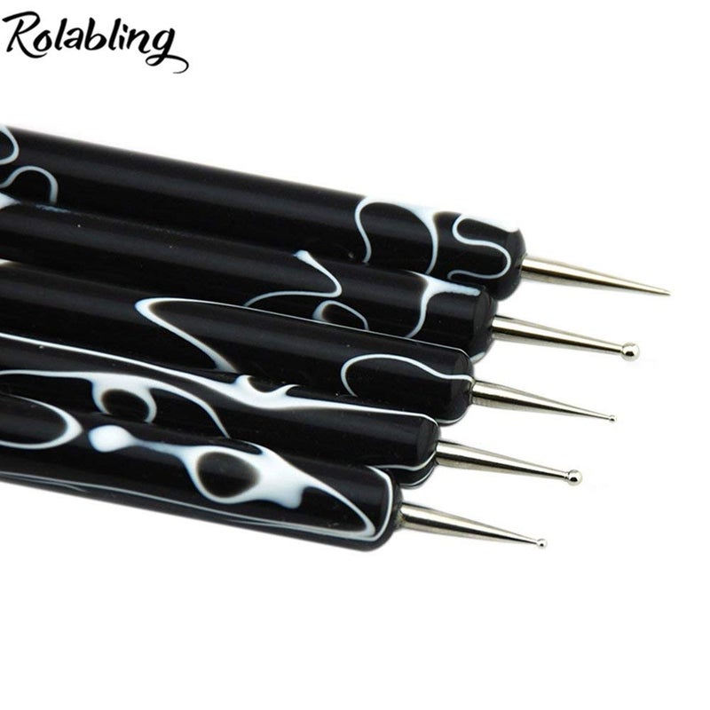 Rolabling 5Pcs Dotting Tools Nail Art Double-Ended Nail Dotting Tool Embossing Stylus Manicure Tools Nail Design, Painting, Sculpting & DIY Decorations Nail Art Tool (Black) - Image 3