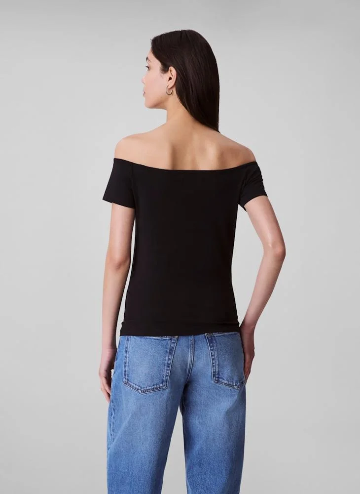 Calvin Klein Jeans Logo Off Shoulder Top