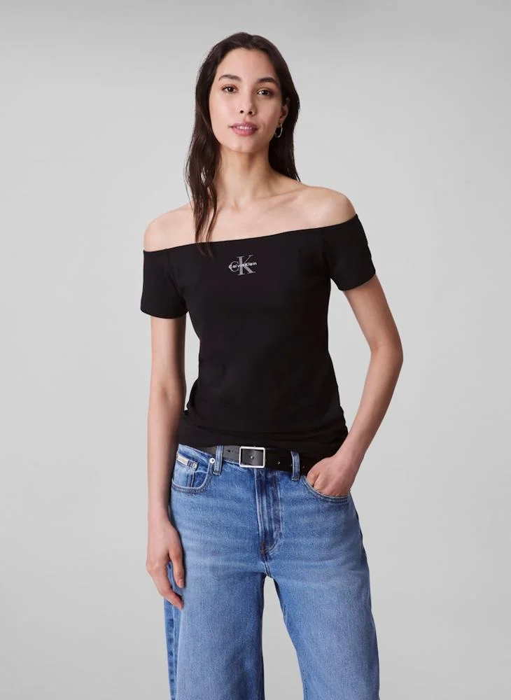 Calvin Klein Jeans Logo Off Shoulder Top