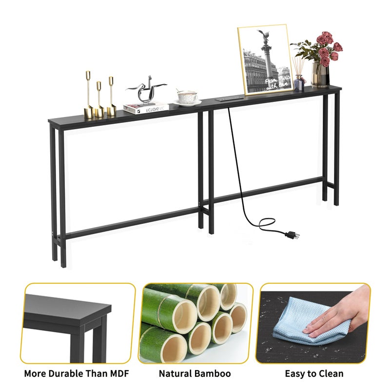 VASMIA Console Table, Entryway Table, Narrow Sofa Table, 39" Bamboo Hallway Table for Entryway, Living Room, Bedroom, Foyer, Walnut - Image 5