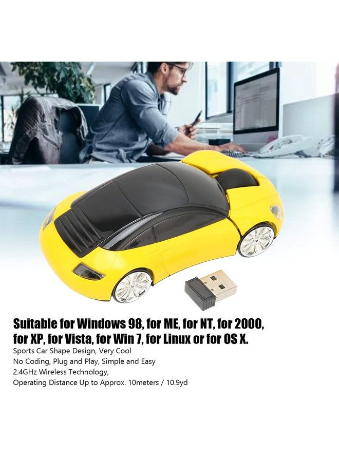 Ashata Wireless Mouse 2.4Ghz Cool 3D Sport Car Shape Wireless Gaming Mice With Usb Receiver Wireless Car Mouse For Pc Computer Laptop(Yellow) - Image 3