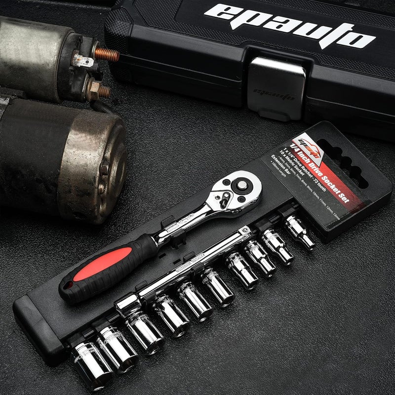 EPAuto طقم مفاتيح ربط 1/4 بوصة مع 72 سن قابل للعكس، 12 قطعة - Image 2