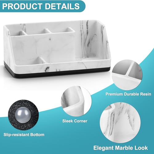 VITVITI Toothbrush Holder for Bathroom, Resin Bathroom Organizer Countertop Sink, Bathroom Counter Organizer Accessories 5 Compartment Storage for Toothpaste/Vanity, White Marble Color - Image 4