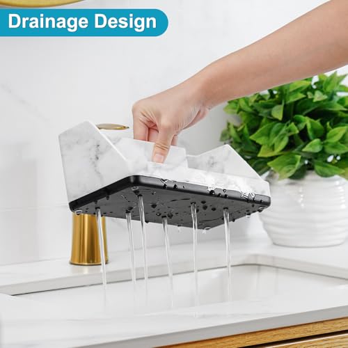 VITVITI Toothbrush Holder for Bathroom, Resin Bathroom Organizer Countertop Sink, Bathroom Counter Organizer Accessories 5 Compartment Storage for Toothpaste/Vanity, White Marble Color - Image 3