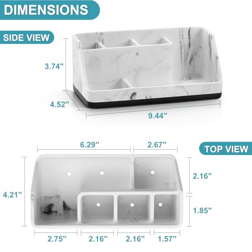 VITVITI Toothbrush Holder for Bathroom, Resin Bathroom Organizer Countertop Sink, Bathroom Counter Organizer Accessories 5 Compartment Storage for Toothpaste/Vanity, White Marble Color - Image 5
